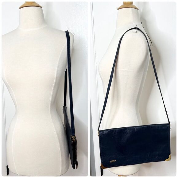 Vintage Petrocelli Milan Navy Leather Convertible Clutch Purse Bag - Picture 2 of 11